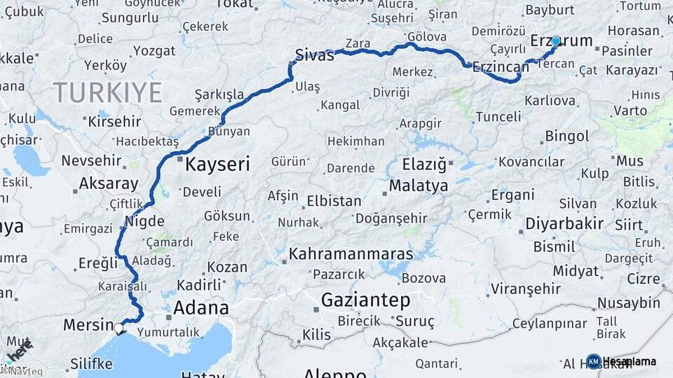 Erzurum Aşkale Mersin Arası Kaç Km - Yol Haritası