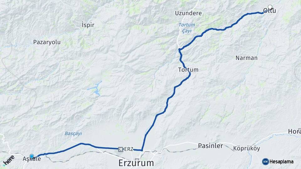 Erzurum Aşkale Oltu Arası Kaç Km - Yol Haritası