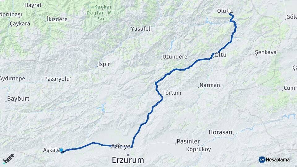 Erzurum Aşkale Olur Arası Kaç Km - Yol Haritası