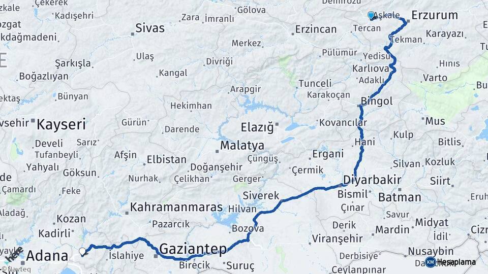 Erzurum Aşkale Osmaniye Arası Kaç Km - Yol Haritası