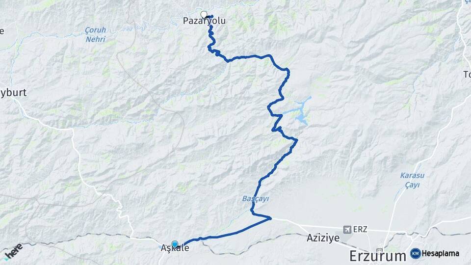 Erzurum Aşkale Pazaryolu Arası Kaç Km - Yol Haritası