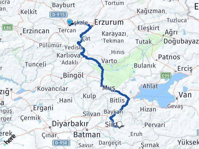 Erzurum Aşkale Siirt Arası Kaç Km - Yol Haritası