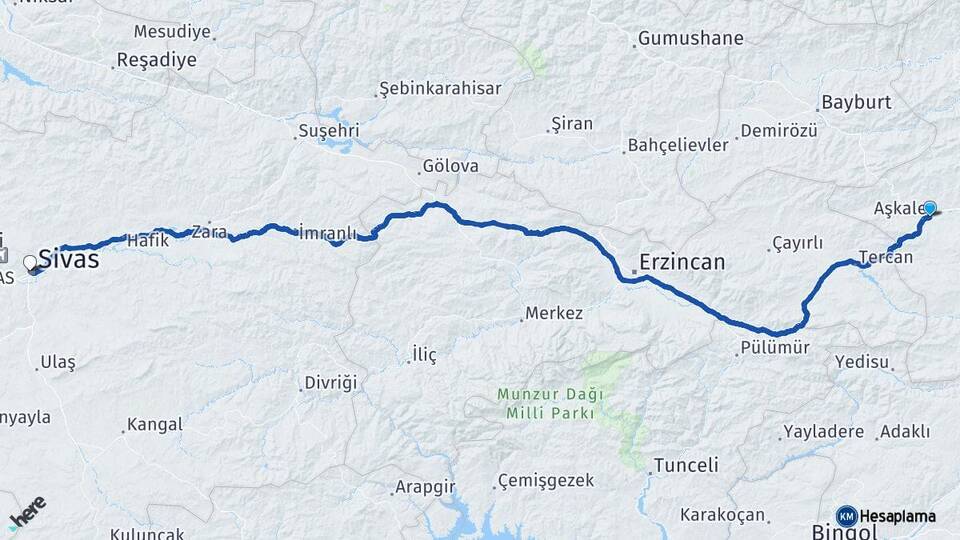 Erzurum Aşkale Sivas Arası Kaç Km - Yol Haritası