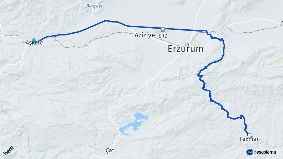 Erzurum Aşkale Tekman Arası Kaç Km - Yol Haritası