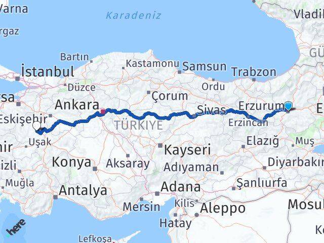 Erzurum Aslanapa Kütahya Arası Kaç Km - Yol Haritası