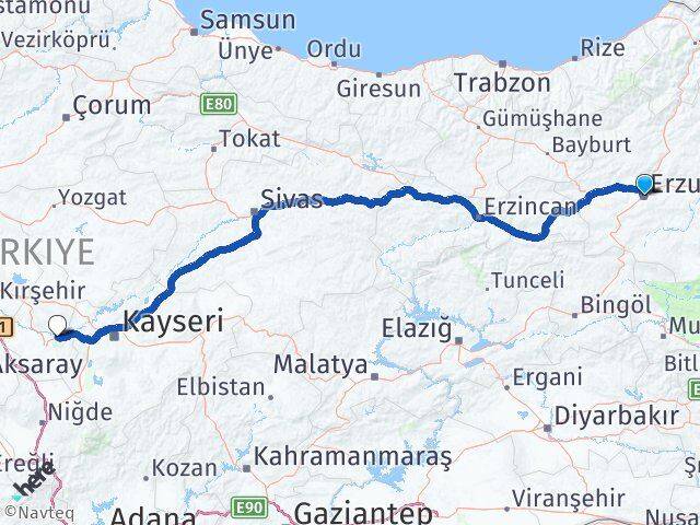 Erzurum Avanos Nevşehir Arası Kaç Km - Yol Haritası
