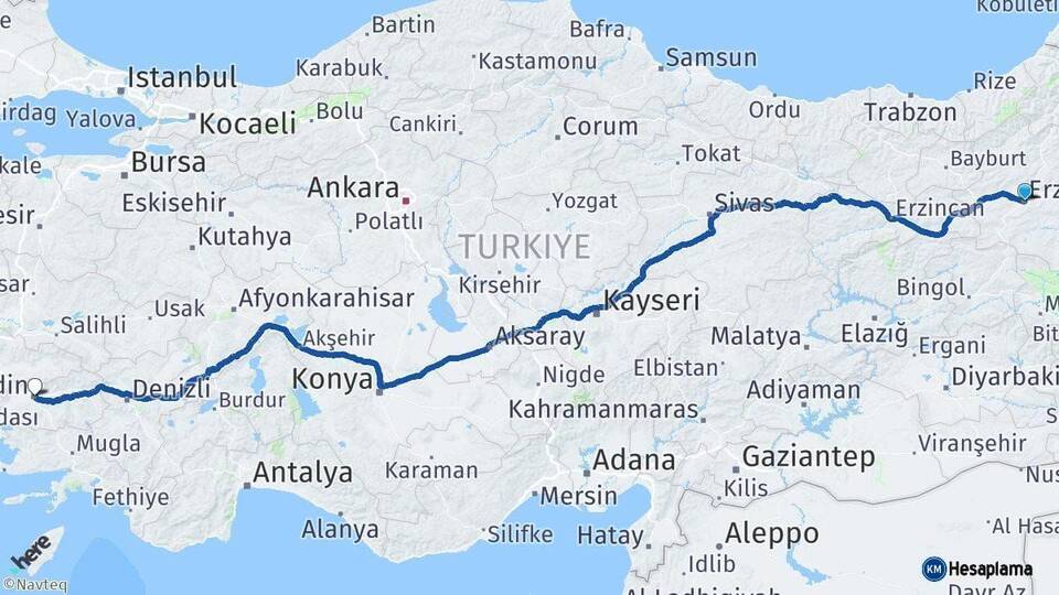 Erzurum Aydın Arası Kaç Km - Yol Haritası