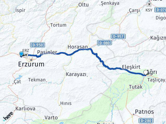 Aziziye Ağrı Arası Kaç Km - Yol Tarifi