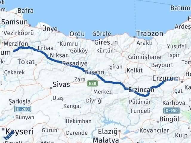 Aziziye Amasya Arası Kaç Km - Yol Tarifi