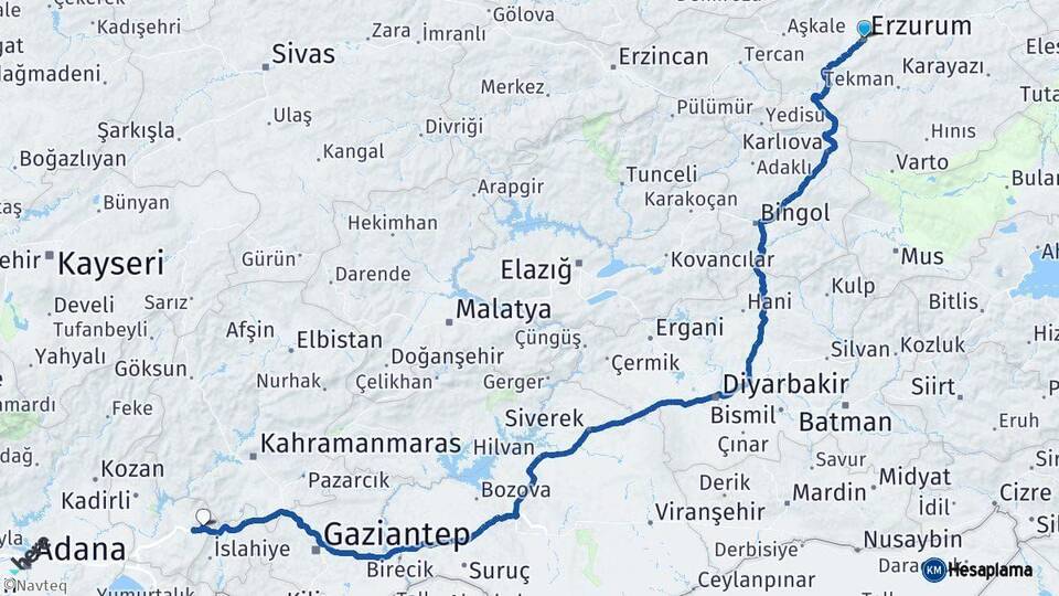 Erzurum Bahçe Osmaniye Arası Kaç Km - Yol Haritası