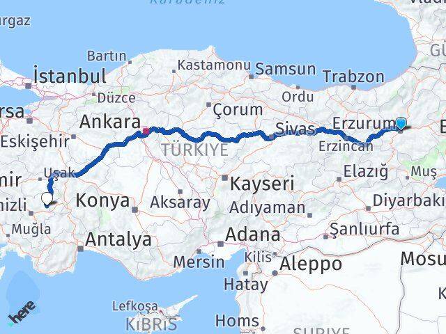 Erzurum Baklan Denizli Arası Kaç Km - Yol Haritası
