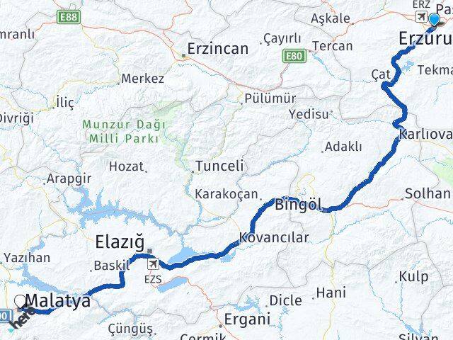 Erzurum Battalgazi Malatya Arası Kaç Km - Yol Haritası