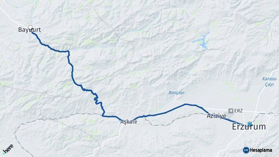Erzurum Bayburt Arası Kaç Km - Yol Haritası