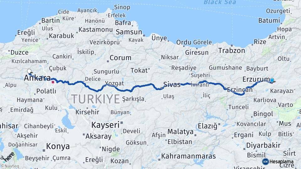 Erzurum Beypazarı Ankara Arası Kaç Km - Yol Haritası