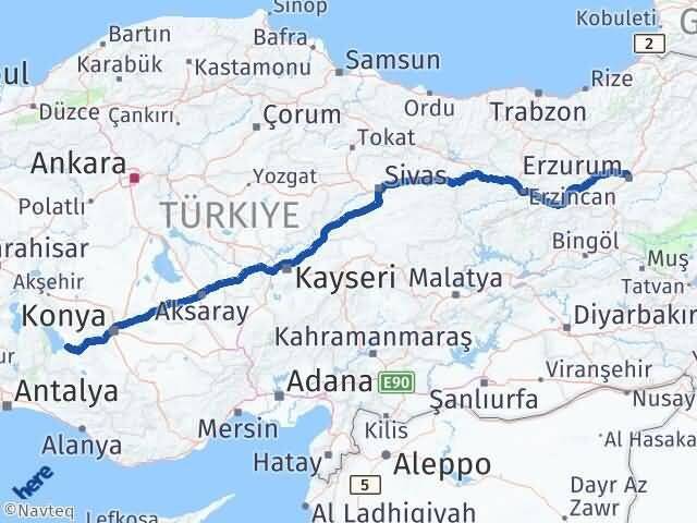 Erzurum Beyşehir Konya Arası Kaç Km - Yol Haritası