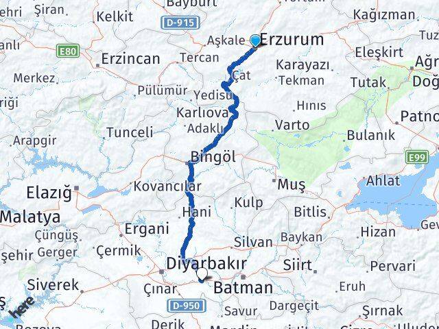 Erzurum Bismil Diyarbakır Arası Kaç Km - Yol Haritası