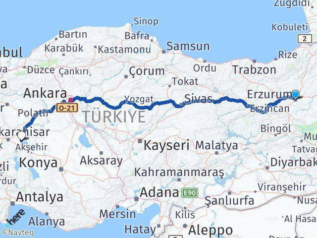 Erzurum Bolvadin Afyonkarahisar Arası Kaç Km - Yol Haritası