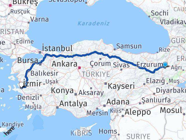 Erzurum Buca İzmir Arası Kaç Km - Yol Haritası
