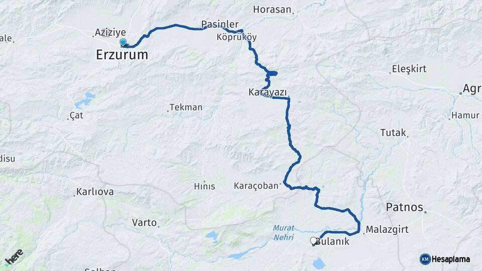 Erzurum Bulanık Muş Arası Kaç Km - Yol Haritası