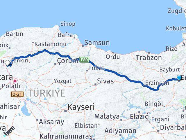 Erzurum Çamlıdere Ankara Arası Kaç Km - Yol Haritası