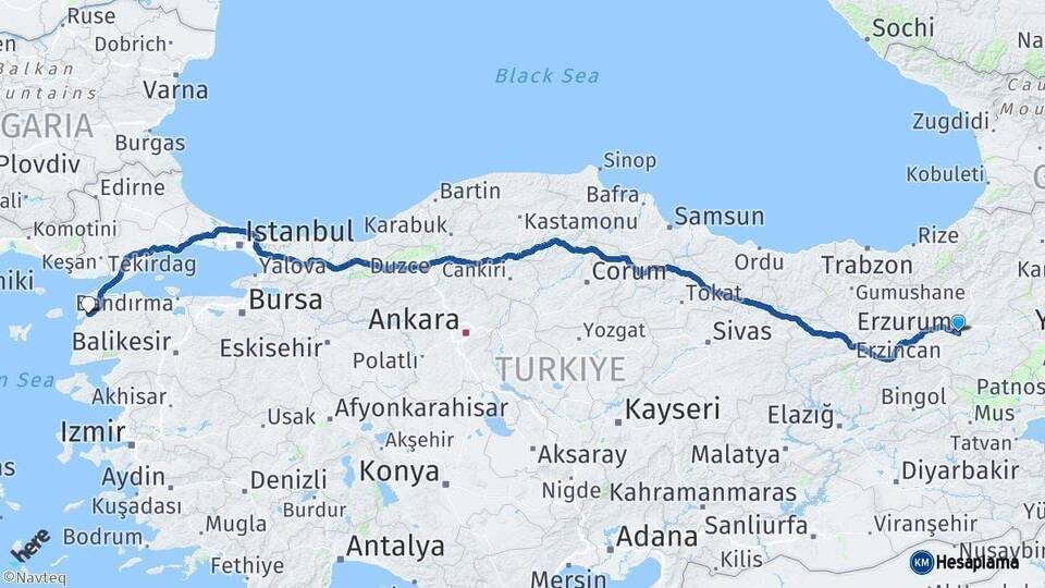 Erzurum Çanakkale Arası Kaç Km - Yol Haritası
