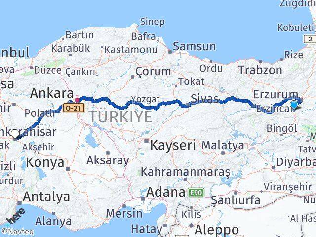 Erzurum Çat Afyonkarahisar Arası Kaç Km - Yol Haritası