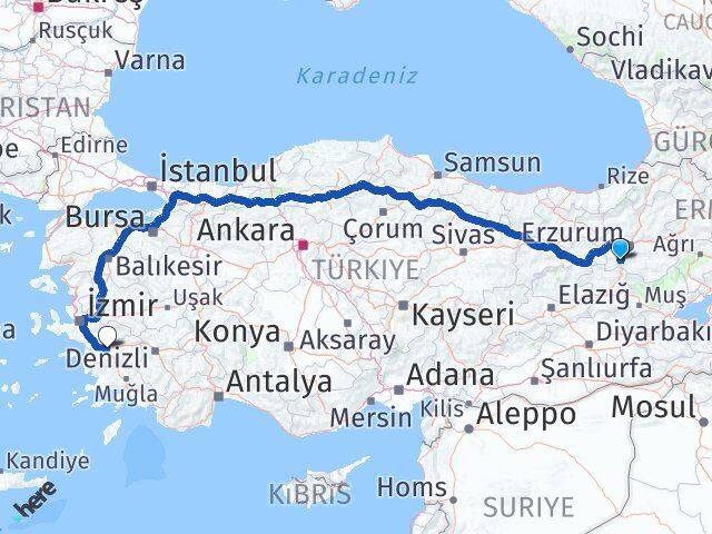 Erzurum Çat Aydın Arası Kaç Km - Yol Haritası
