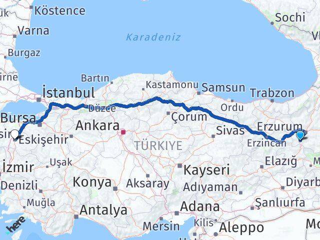 Erzurum Çat Balıkesir Arası Kaç Km - Yol Haritası