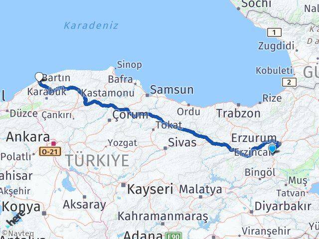 Erzurum Çat Bartın Arası Kaç Km - Yol Haritası