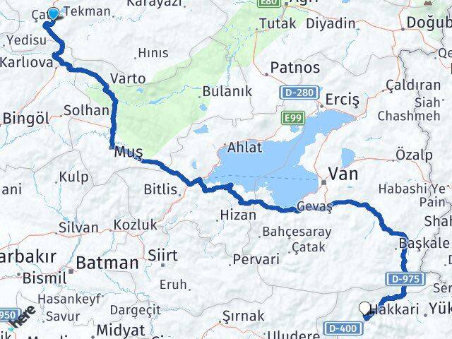 Erzurum Çat Hakkari Arası Kaç Km - Yol Haritası