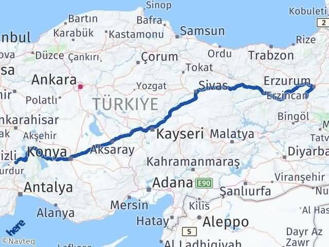 Erzurum Çat Isparta Arası Kaç Km - Yol Haritası