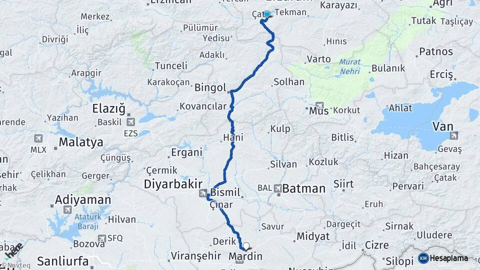 Erzurum Çat Mardin Arası Kaç Km - Yol Haritası