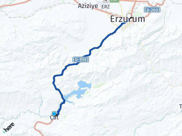 Erzurum Çat Yakutiye Arası Kaç Km - Yol Haritası