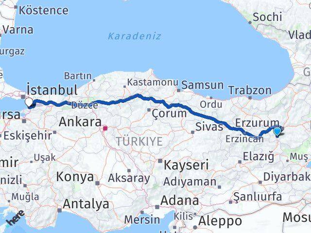 Erzurum Çat Yalova Arası Kaç Km - Yol Haritası