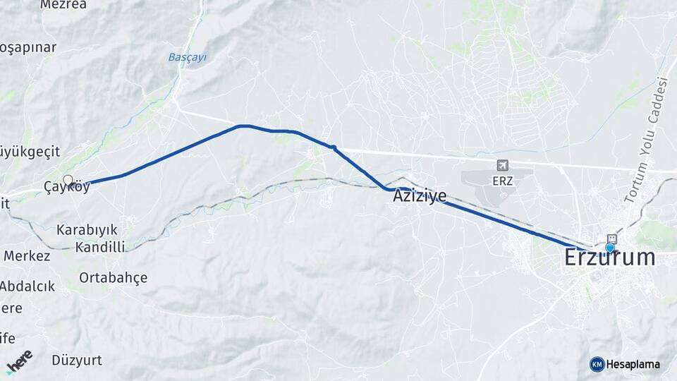 Erzurum Çayköy Aşkale Arası Kaç Km - Yol Haritası