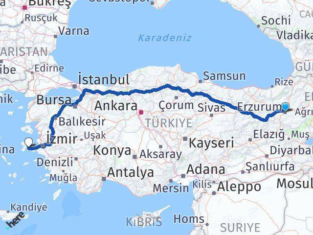 Erzurum Çeşme İzmir Arası Kaç Km - Yol Haritası