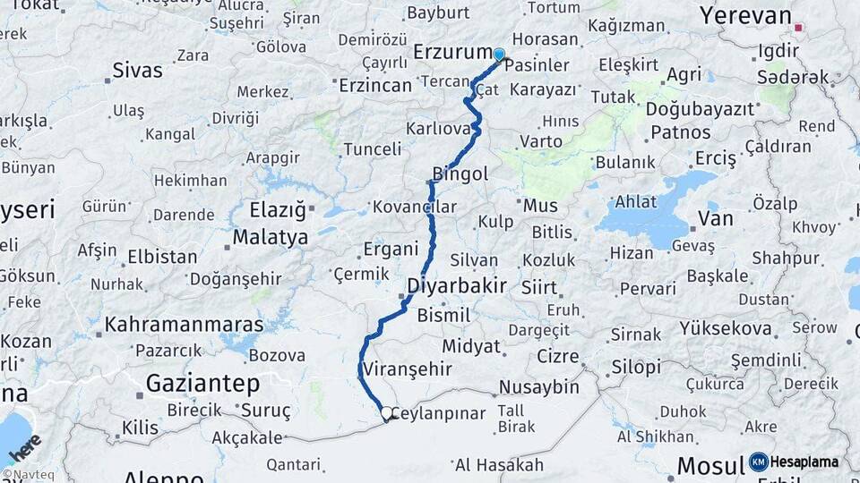 Erzurum Ceylanpınar Şanlıurfa Arası Kaç Km - Yol Haritası