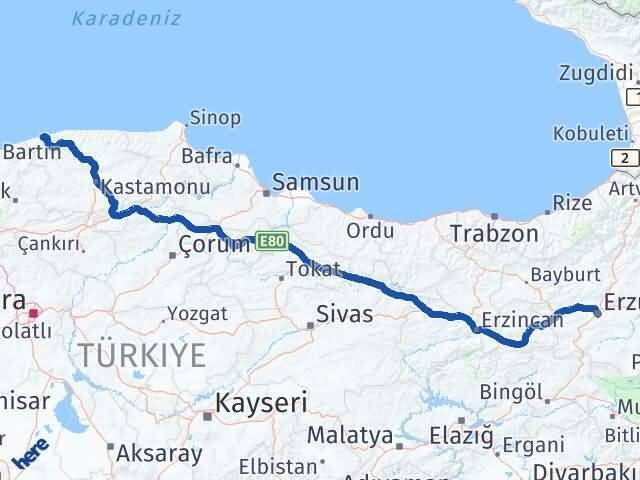 Erzurum Cide Kastamonu Arası Kaç Km - Yol Haritası