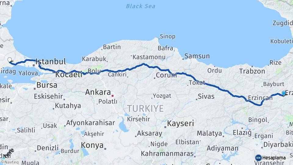Erzurum Çorlu Tekirdağ Arası Kaç Km - Yol Haritası