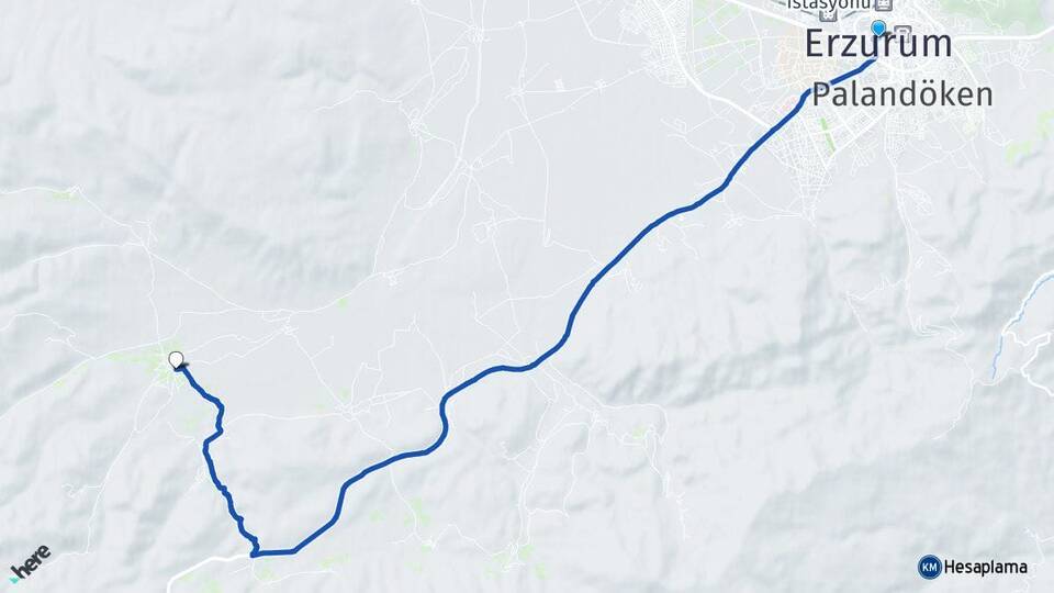 Erzurum Dereboğazı Palandöken Arası Kaç Km - Yol Haritası
