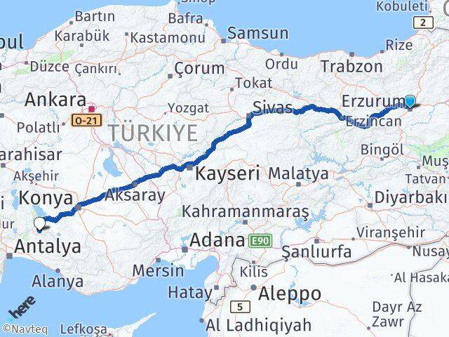 Erzurum Derebucak Konya Arası Kaç Km - Yol Haritası