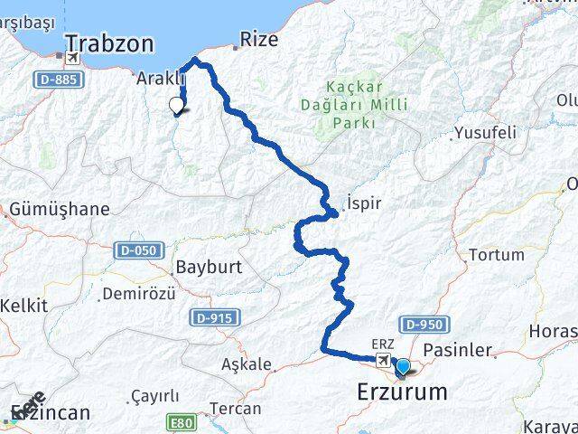 Erzurum Dernekpazarı Trabzon Arası Kaç Km - Yol Haritası