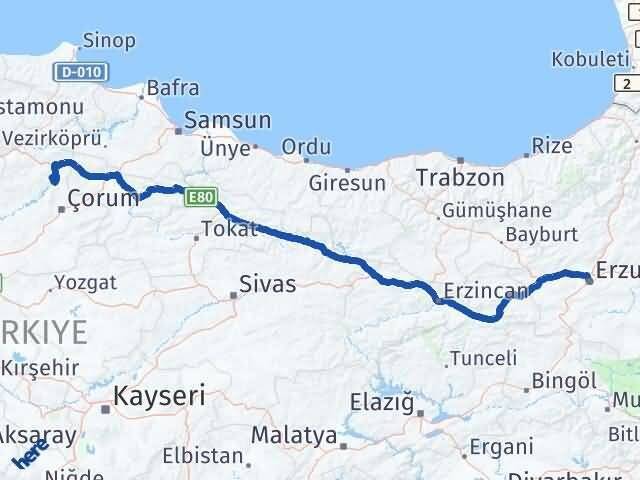 Erzurum Dodurga Çorum Arası Kaç Km - Yol Haritası