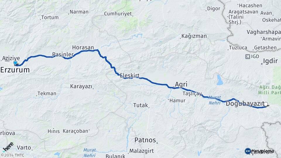 Erzurum Doğubayazıt Ağrı Arası Kaç Km - Yol Haritası