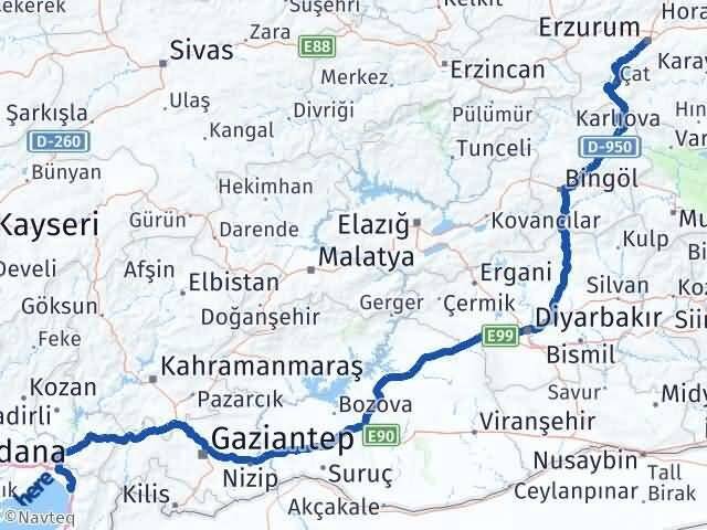 Erzurum Dörtyol Hatay Arası Kaç Km - Yol Haritası