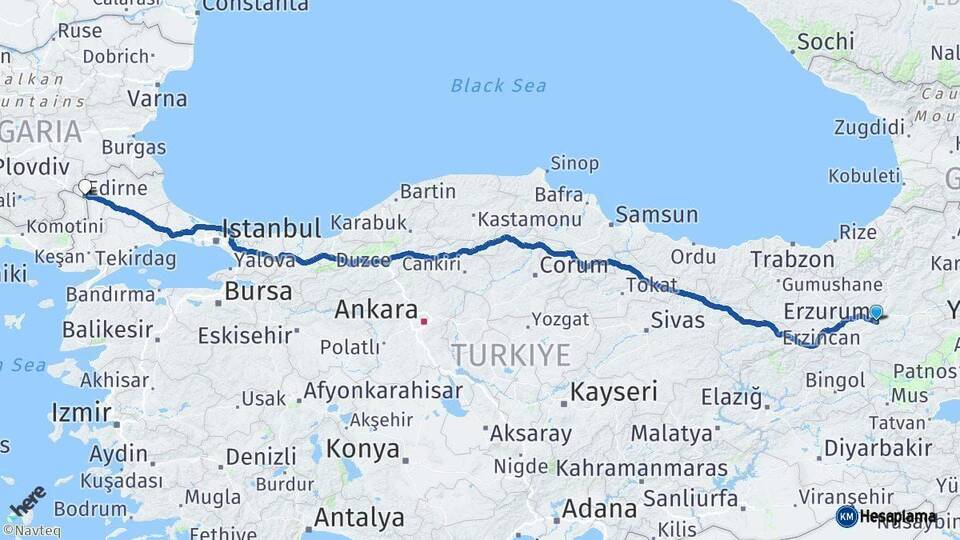 Erzurum Edirne Arası Kaç Km - Yol Haritası