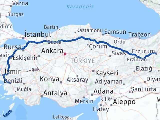 Erzurum Efeler Aydın Arası Kaç Km - Yol Haritası