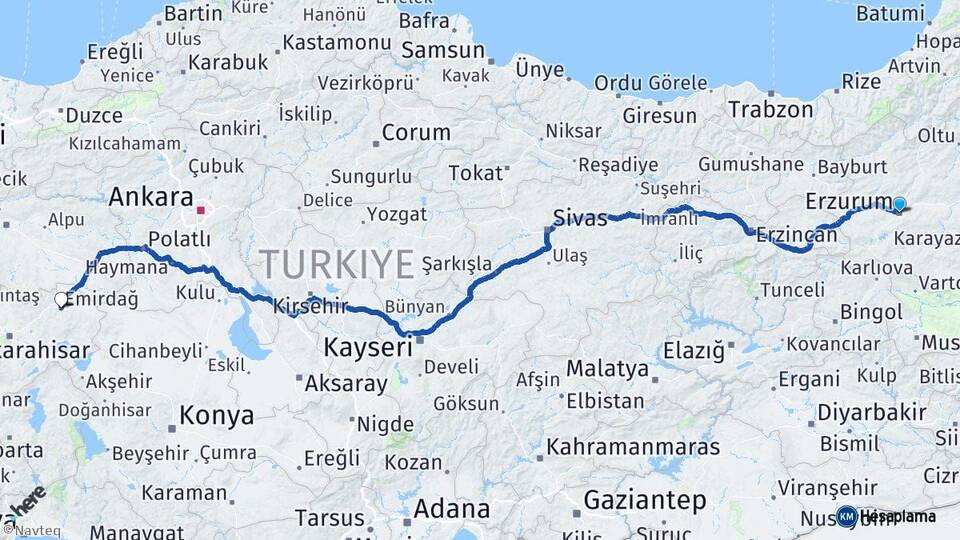 Erzurum Emirdağ Afyonkarahisar Arası Kaç Km - Yol Haritası