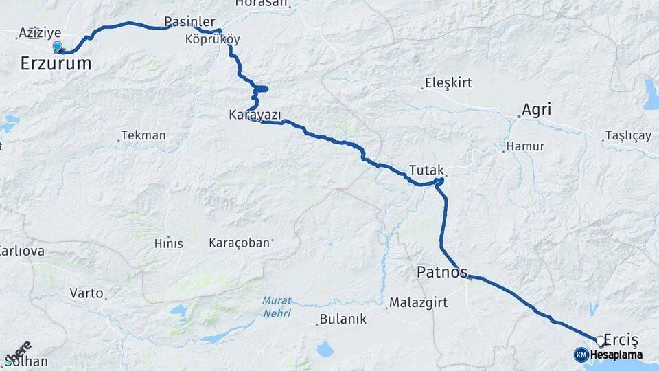 Erzurum Erciş Van Arası Kaç Km - Yol Haritası