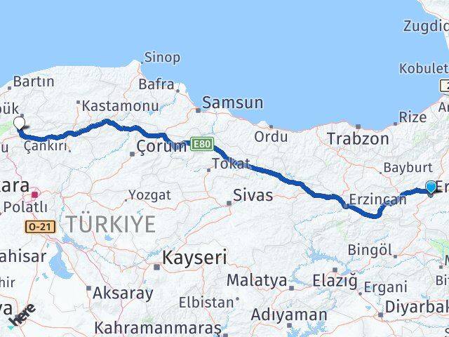 Erzurum Eskipazar Karabük Arası Kaç Km - Yol Haritası
